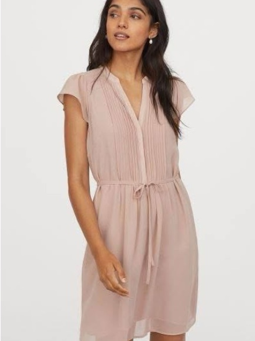 NWT H&M Pleated V-Neck Tie-Waist Dress in Dusty Rose